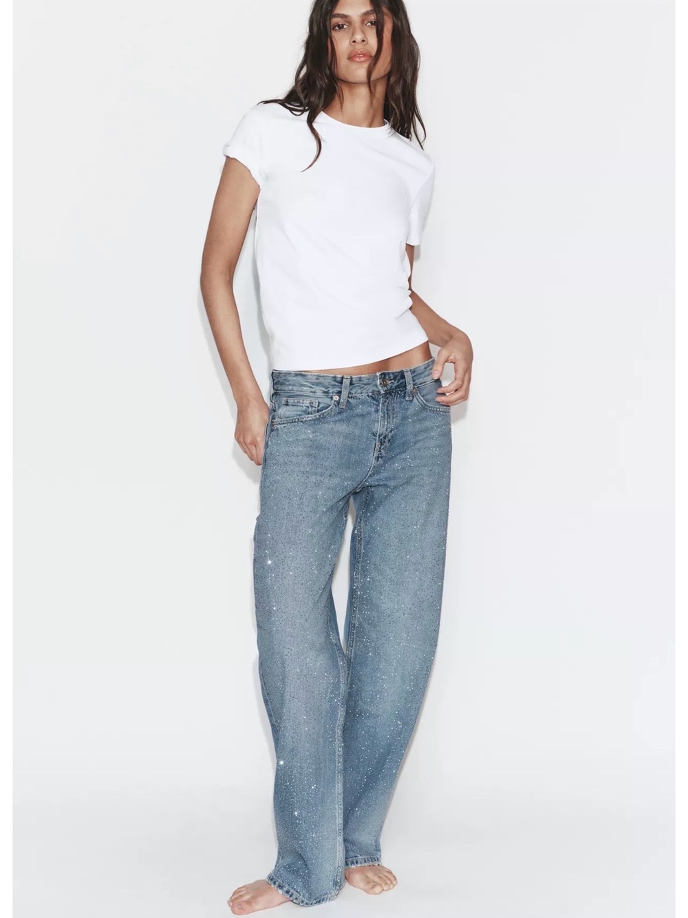 Zara Light Blue Boyfriend Jeans with Subtle Sparkle